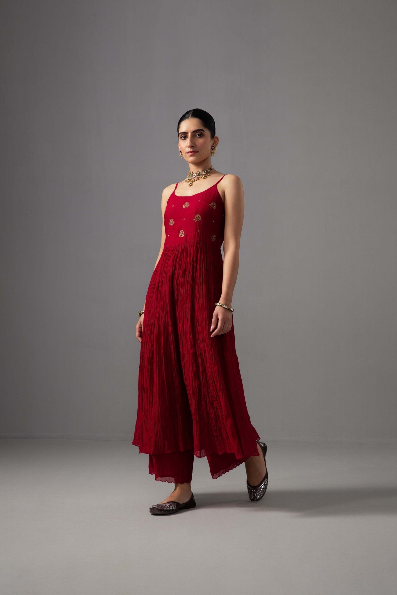 Roomani Ghera Set - Red - CiceroniKurta Set, Festive wearLabel Shreya Sharma