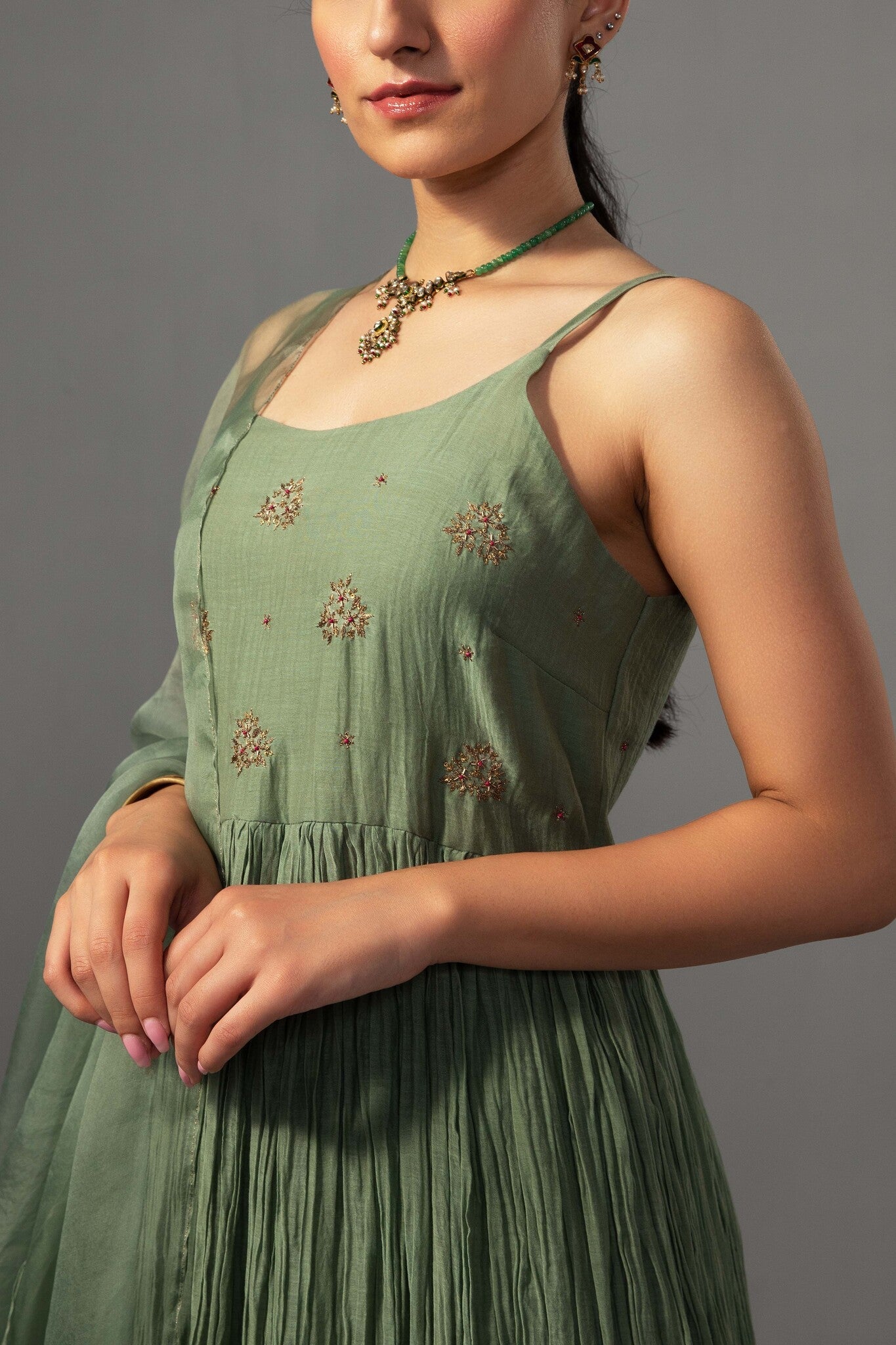 Roomani Ghera Set - Sage Green - CiceroniKurta Set, Festive wearLabel Shreya Sharma