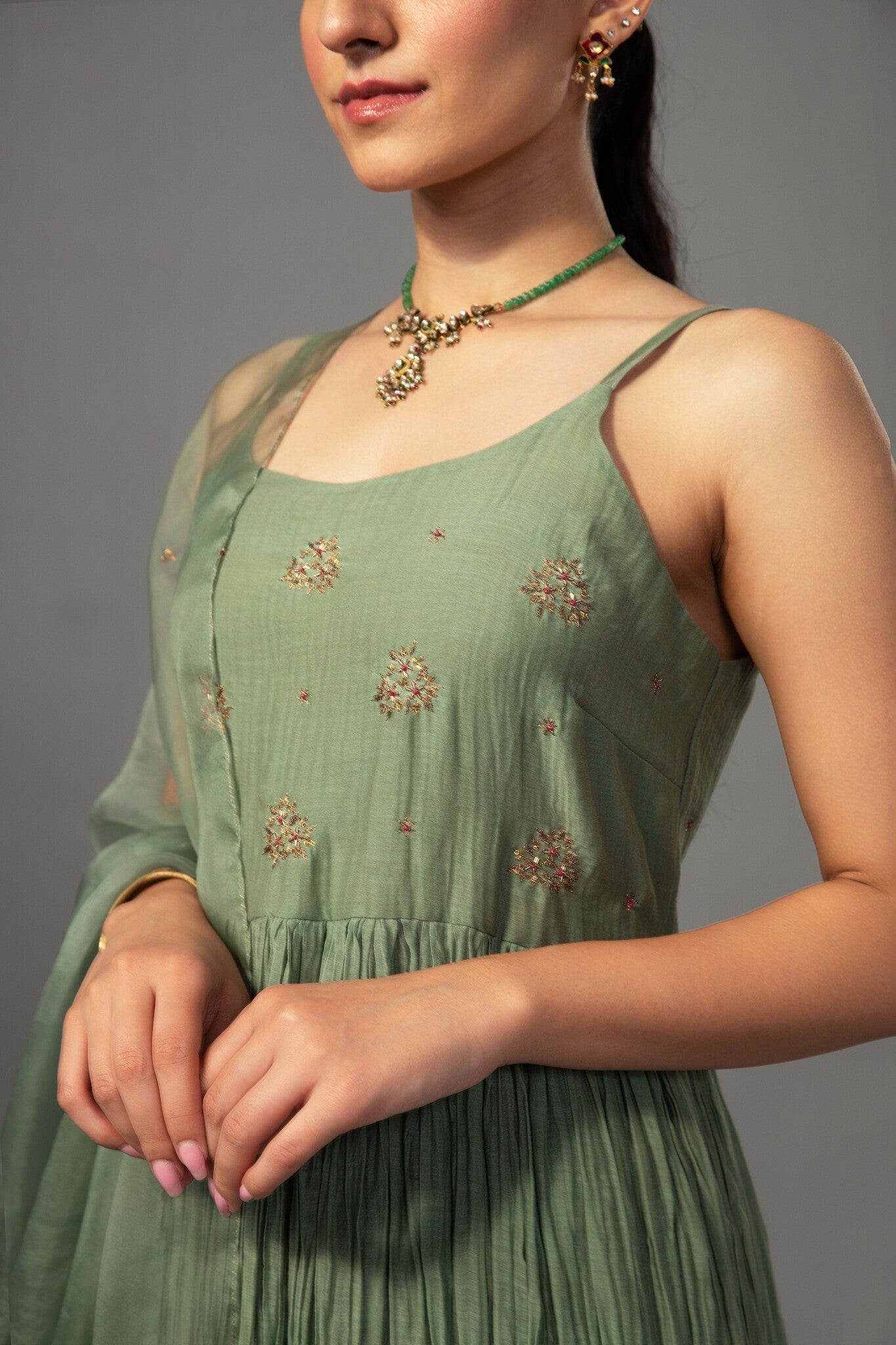Roomani Ghera Set - Sage Green - CiceroniKurta Set, Festive wearLabel Shreya Sharma