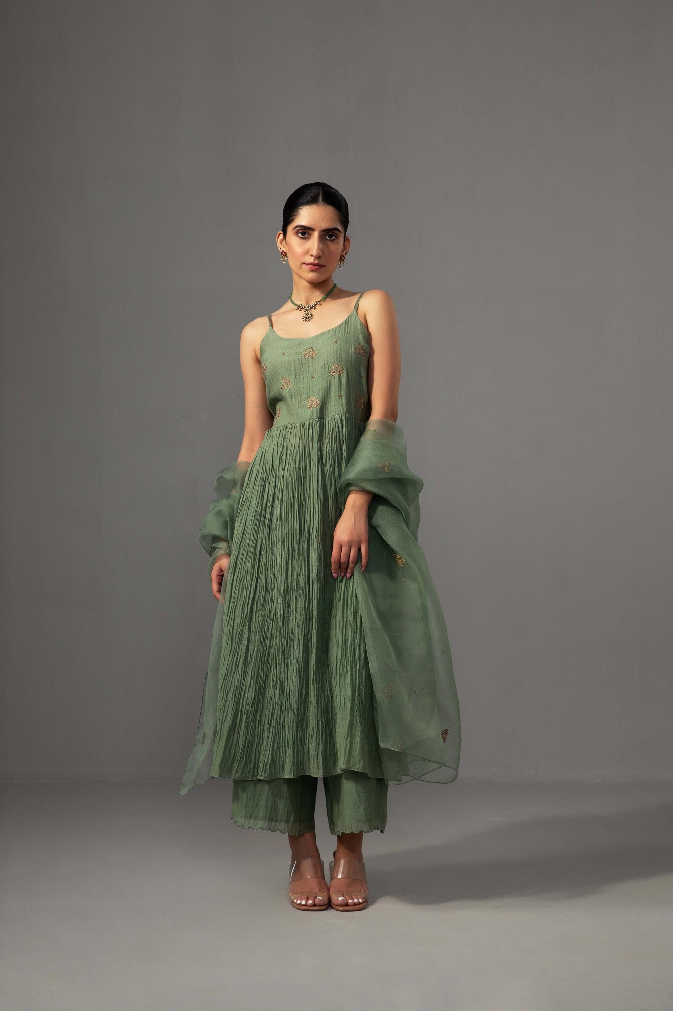Roomani Ghera Set - Sage Green - CiceroniKurta Set, Festive wearLabel Shreya Sharma