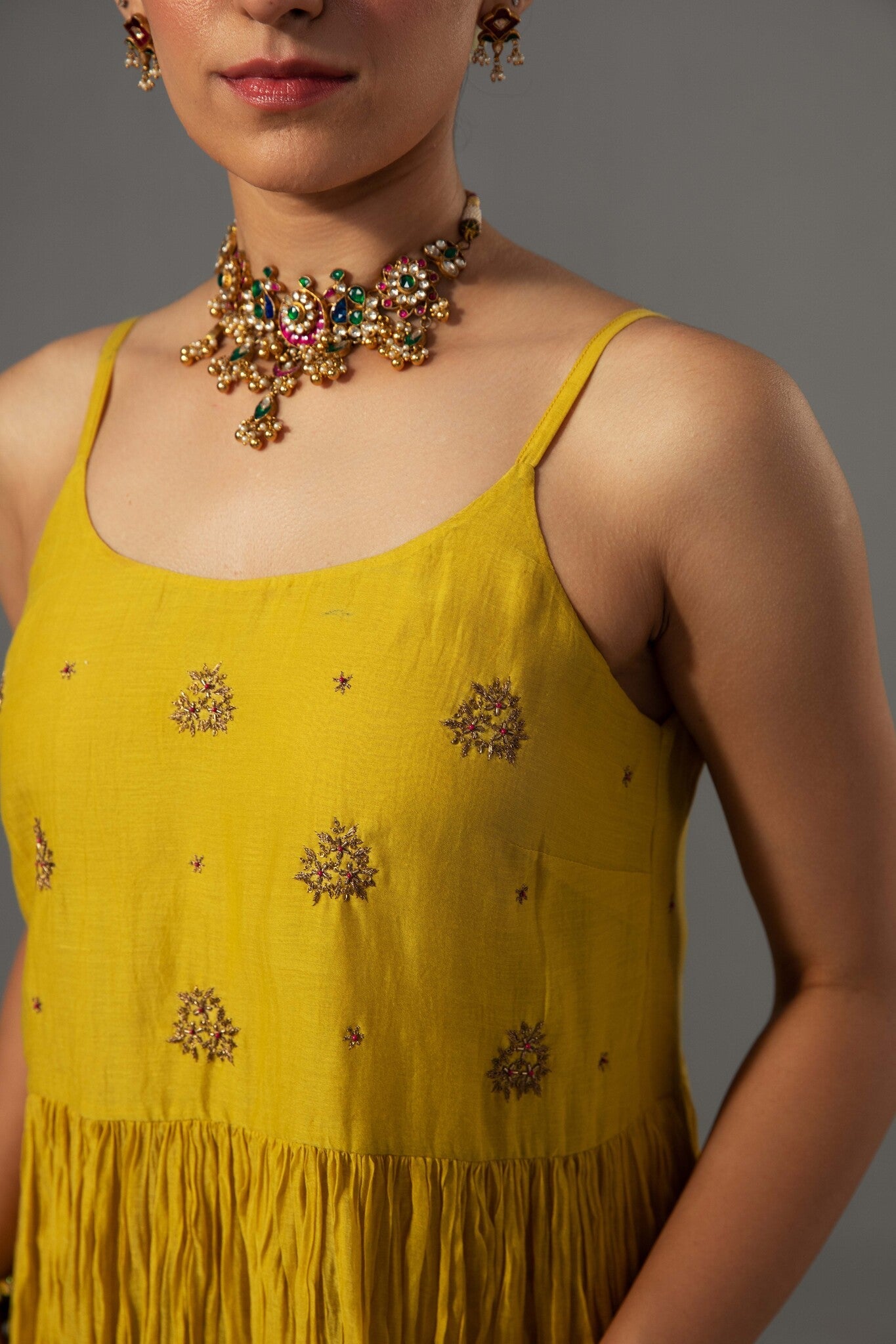 Roomani Ghera Set - Yellow - CiceroniKurta Set, Festive wearLabel Shreya Sharma