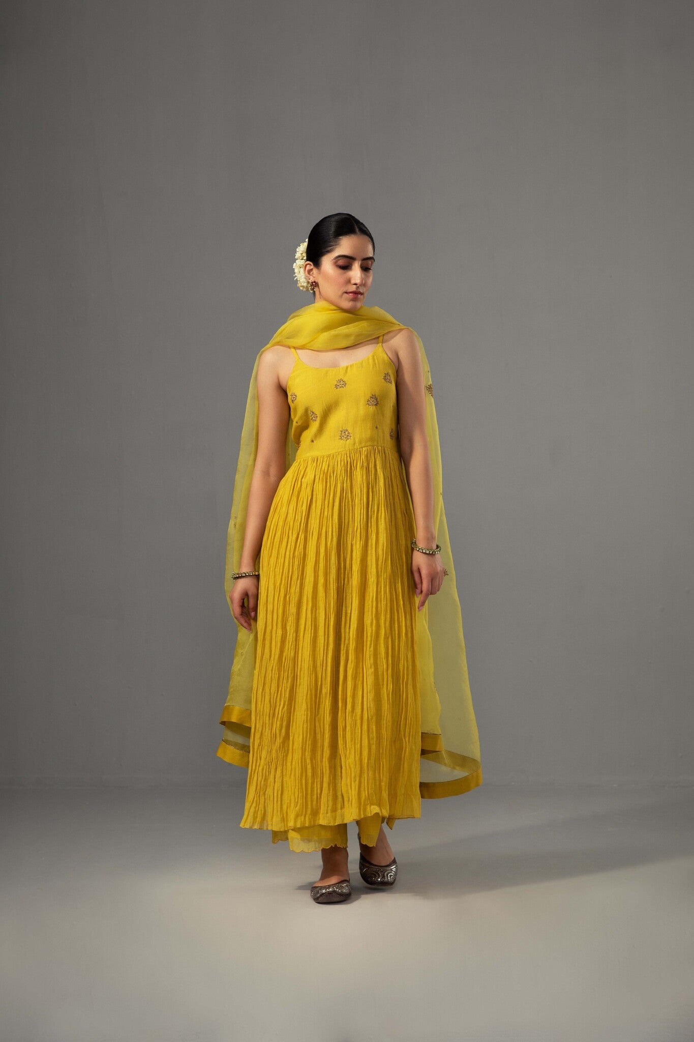 Roomani Ghera Set - Yellow - CiceroniKurta Set, Festive wearLabel Shreya Sharma