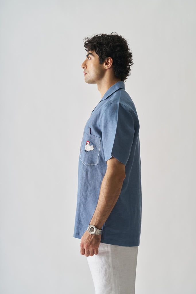Rooster's Roost - Mens Hand Embroidered Pure Linen Shirt - CiceroniShirtsCultura Studio