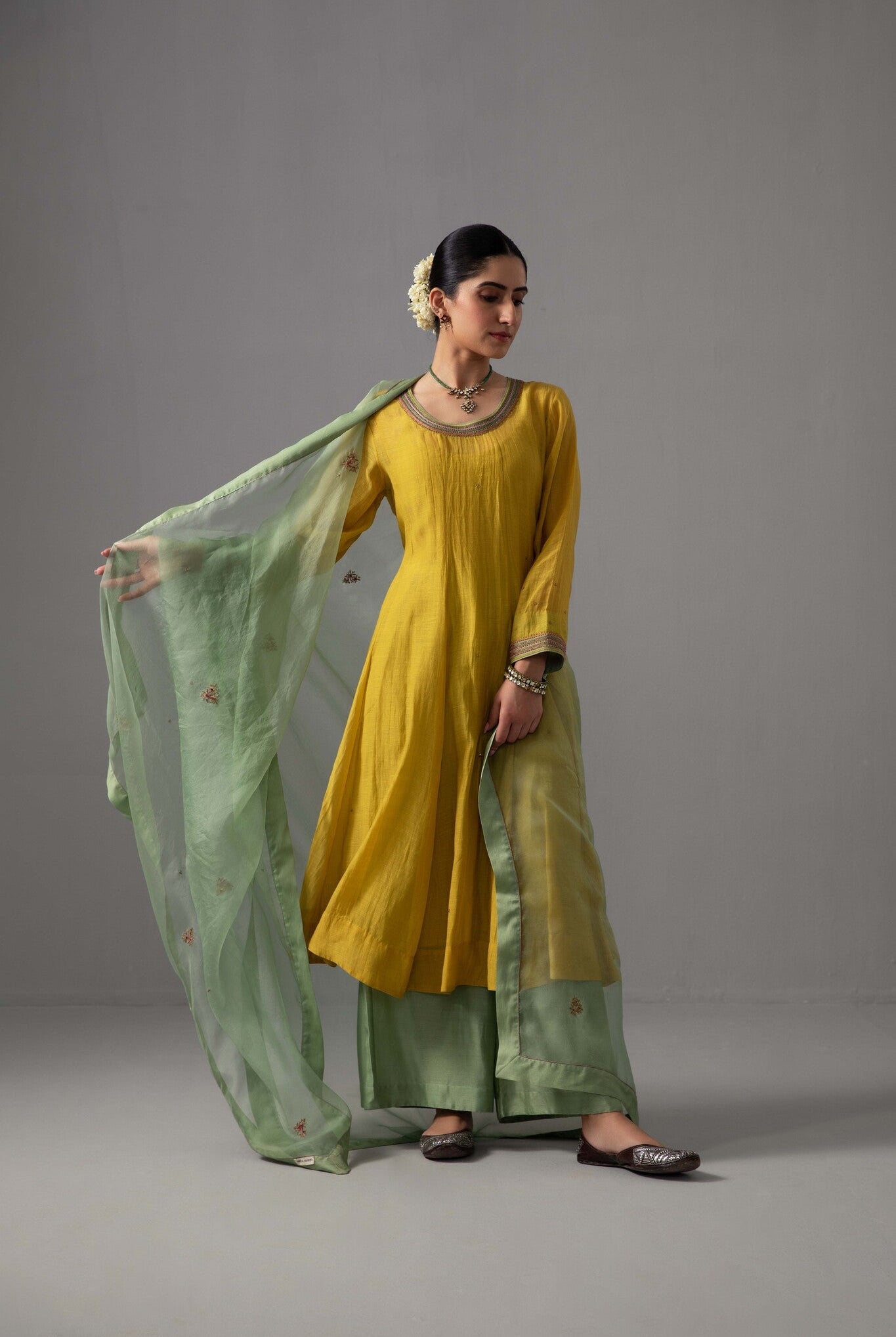 Rukmani Anarkali Set - Yellow - CiceroniKurta Set, Festive wearLabel Shreya Sharma