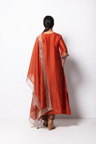 Rust Orange Chanderi Silk Kurta Set with Dupatta - CiceroniBhavik Shah