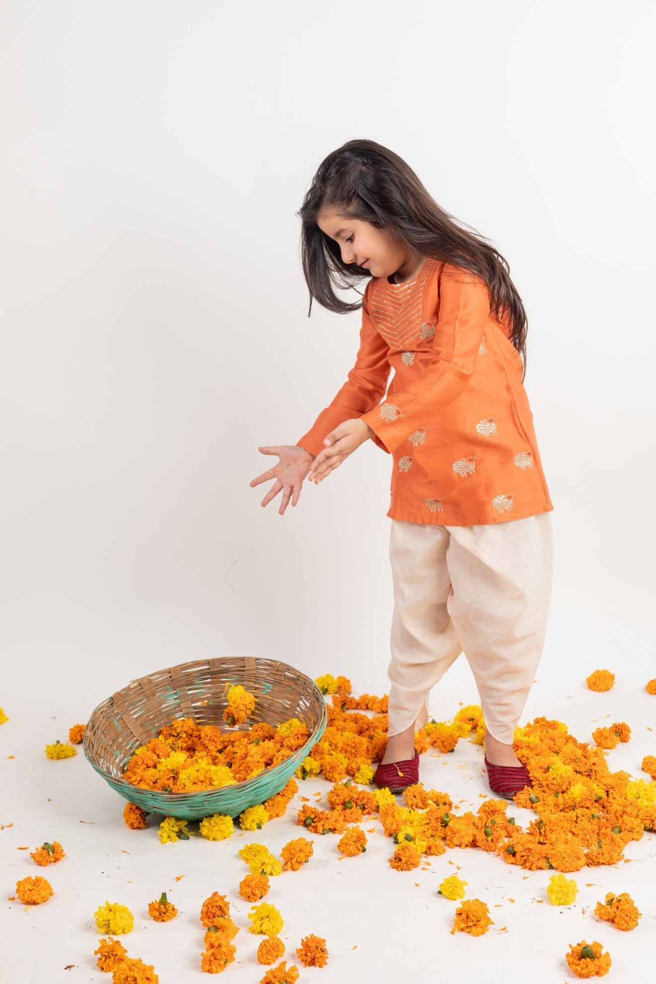 Rust - Yoke Embroidered Kurta - Dhoti Set - CiceroniMr. Brat