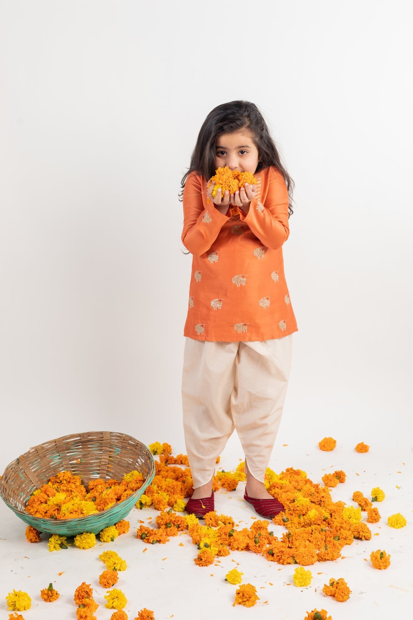 Rust - Yoke Embroidered Kurta - Dhoti Set - CiceroniMr. Brat