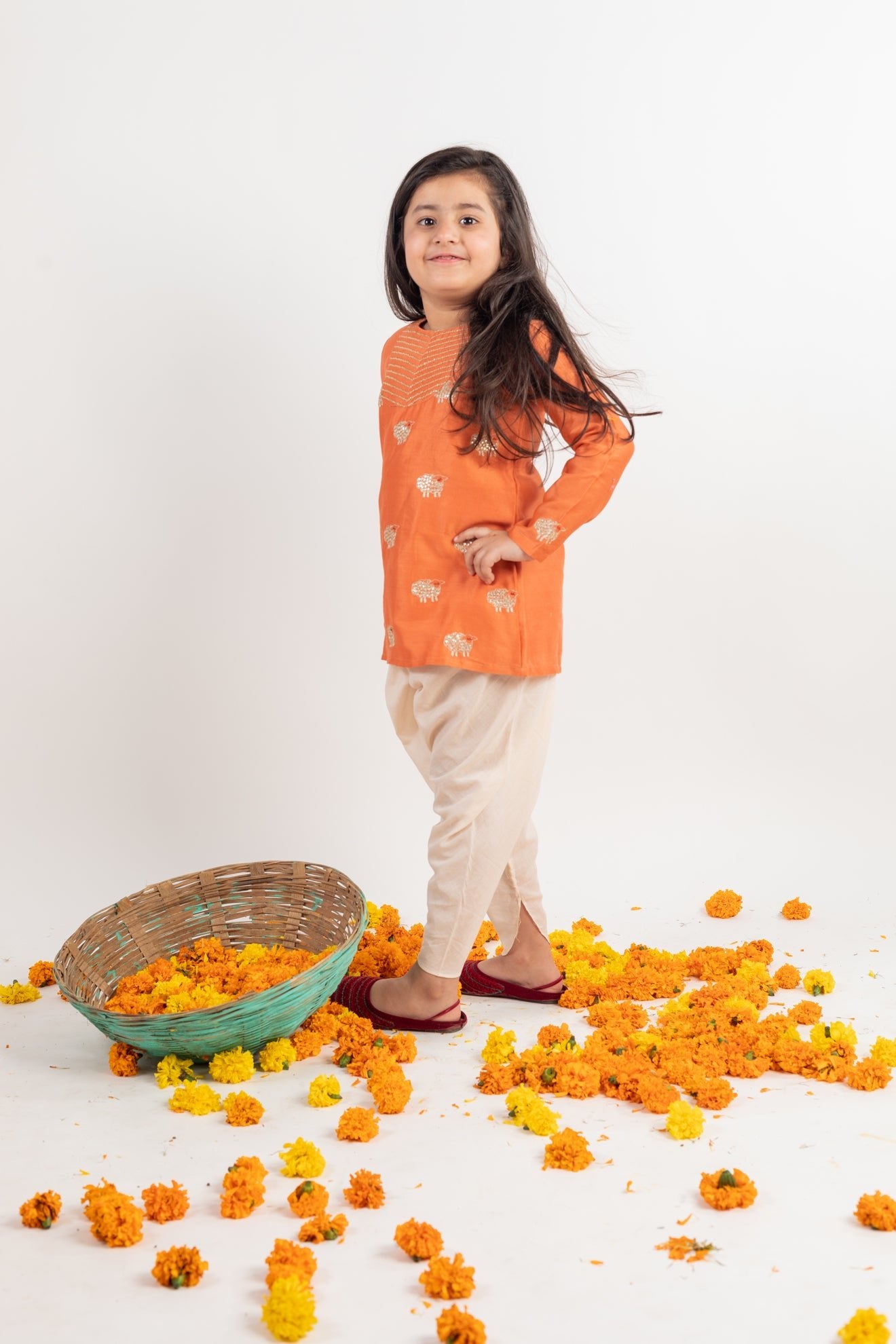 Rust - Yoke Embroidered Kurta - Dhoti Set - CiceroniMr. Brat