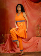 Saanjh Orange Straight Pants with Borders - CiceroniPantsPrathaa