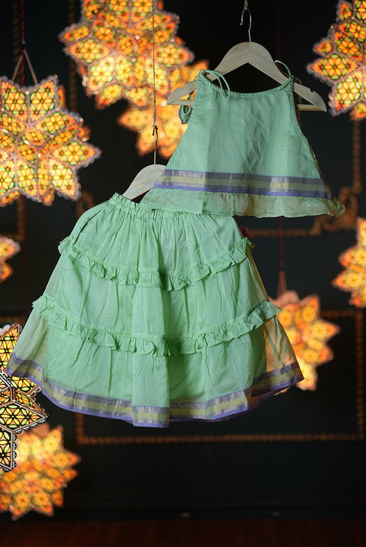 Sadabahar Girls Ethnic Wear Choli/ Top and Tiered Lehenga Skirt Co-ord Set - CiceroniLehenga SetLove The World Today