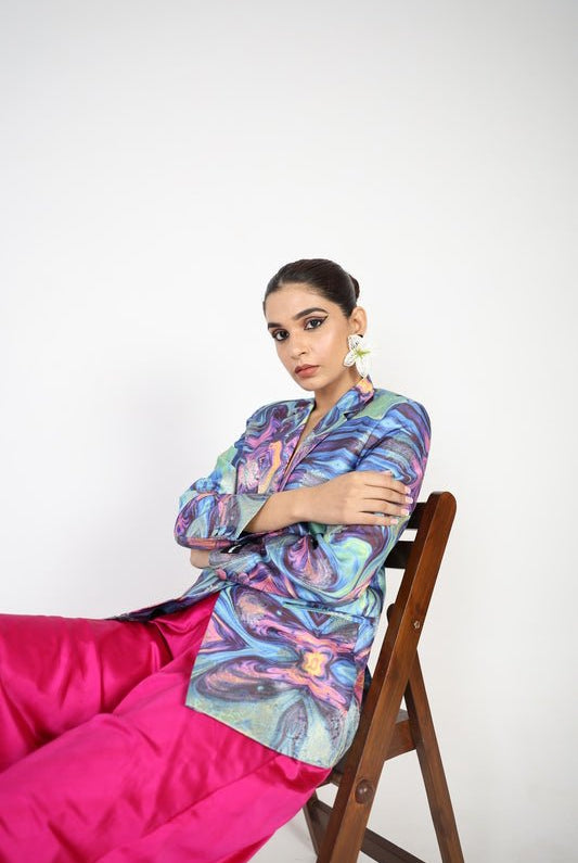 Samsara Holographic Silk Blazer And Skirt Set - CiceroniCo-ord SetShriya Singhi