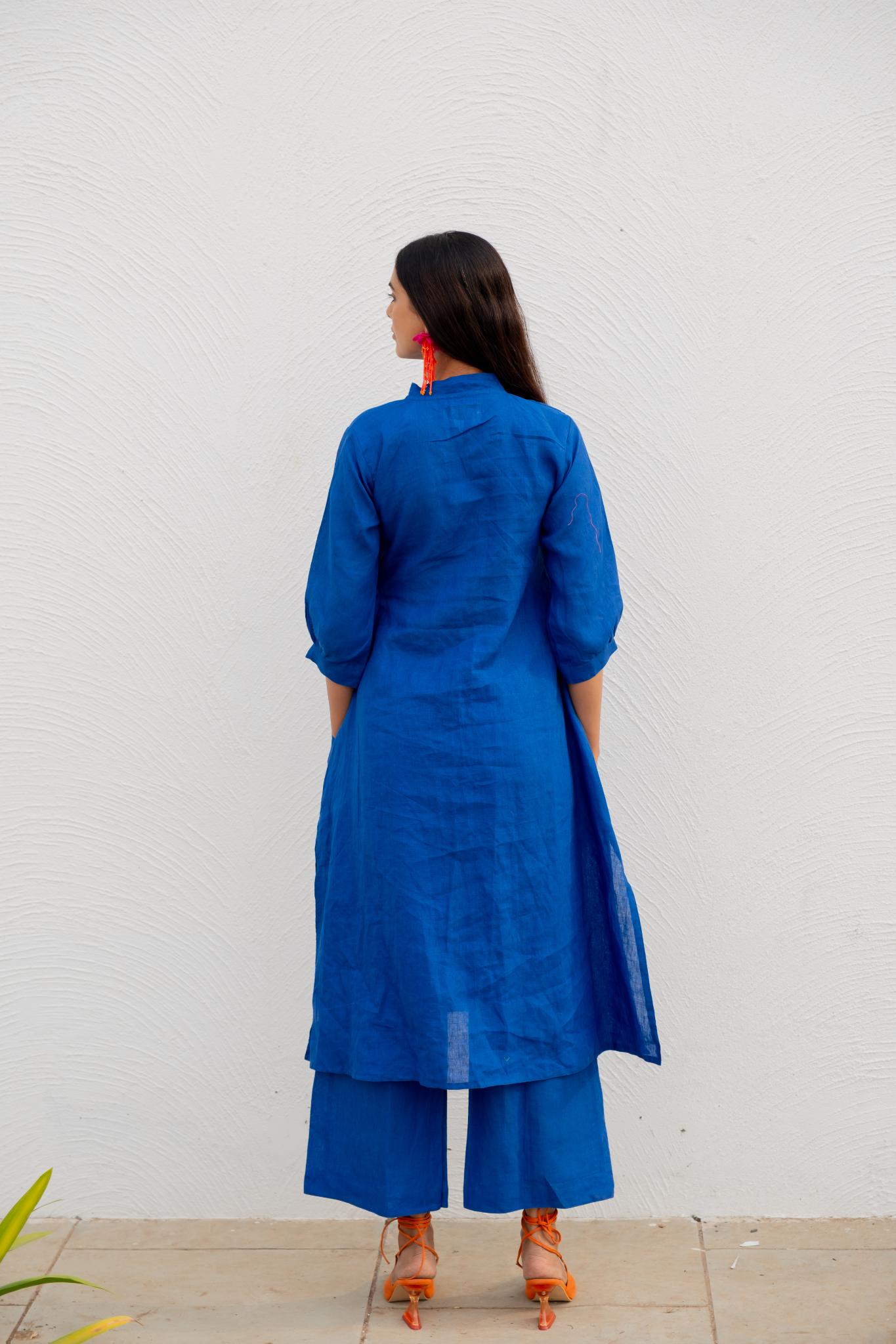 Sapphire Linen Buttondown Kurta Set - CiceroniKurta SetSilai Studio