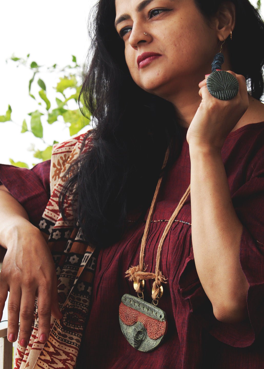 Semi Circle Tribal Mask Pendant - CiceroniNeckpieceAranya Earthcraft