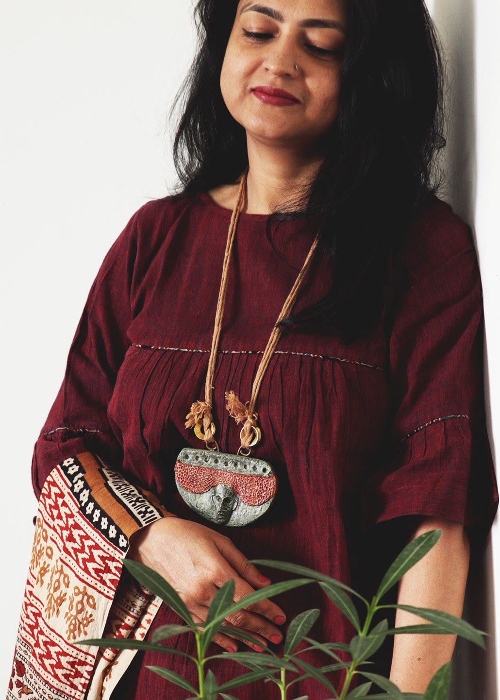 Semi Circle Tribal Mask Pendant - CiceroniNeckpieceAranya Earthcraft