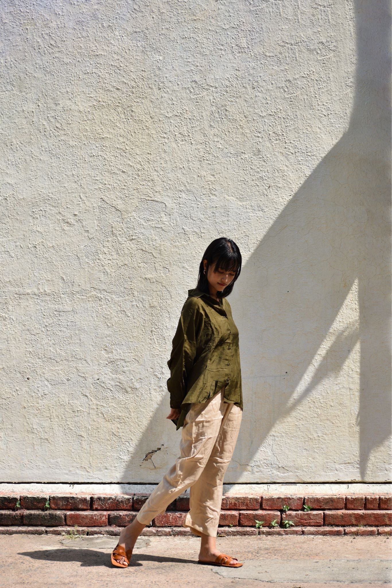 Silk Oversized Shirt-Olive - CiceroniShirtwith N.