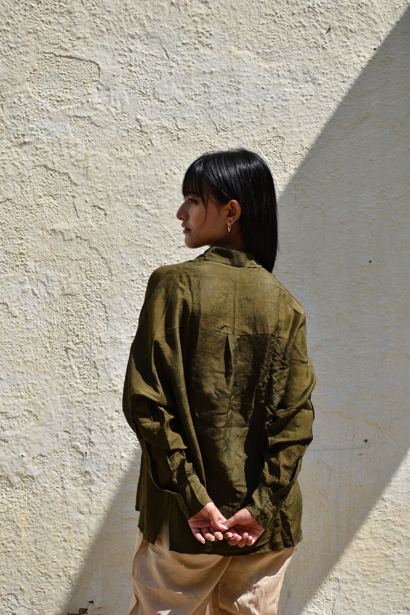 Silk Oversized Shirt-Olive - CiceroniShirtwith N.