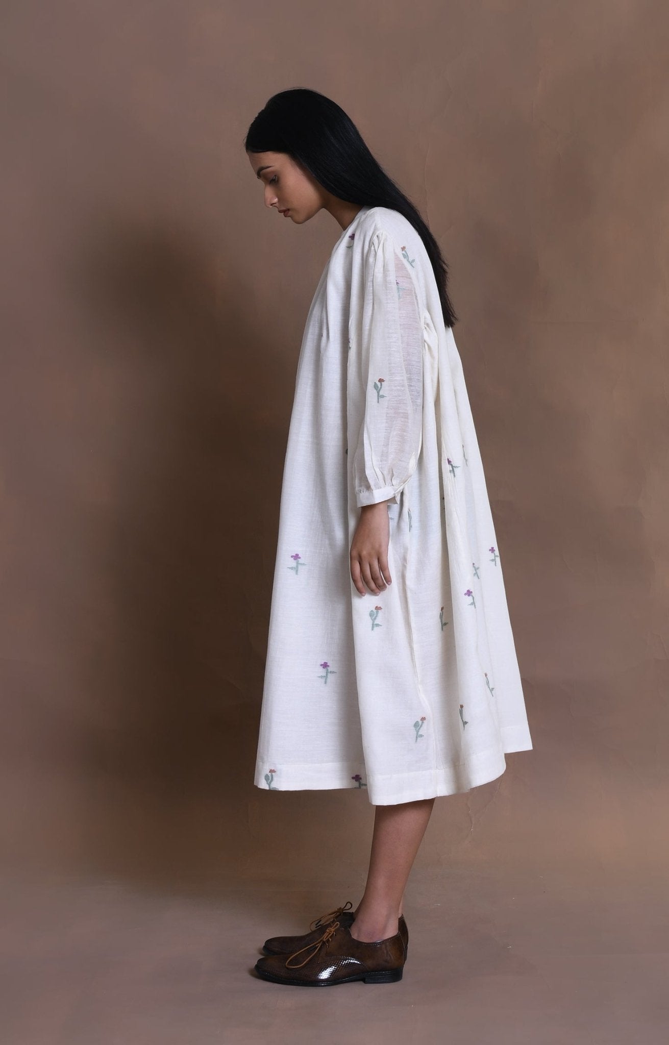 Simone Jamdani Gather Shirt- Cream - CiceroniShirt, DressHiranya