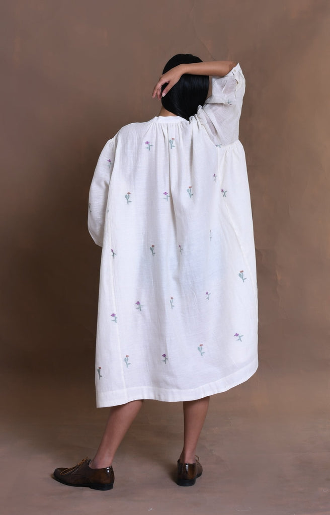 Simone Jamdani Gather Shirt- Cream - CiceroniShirt, DressHiranya