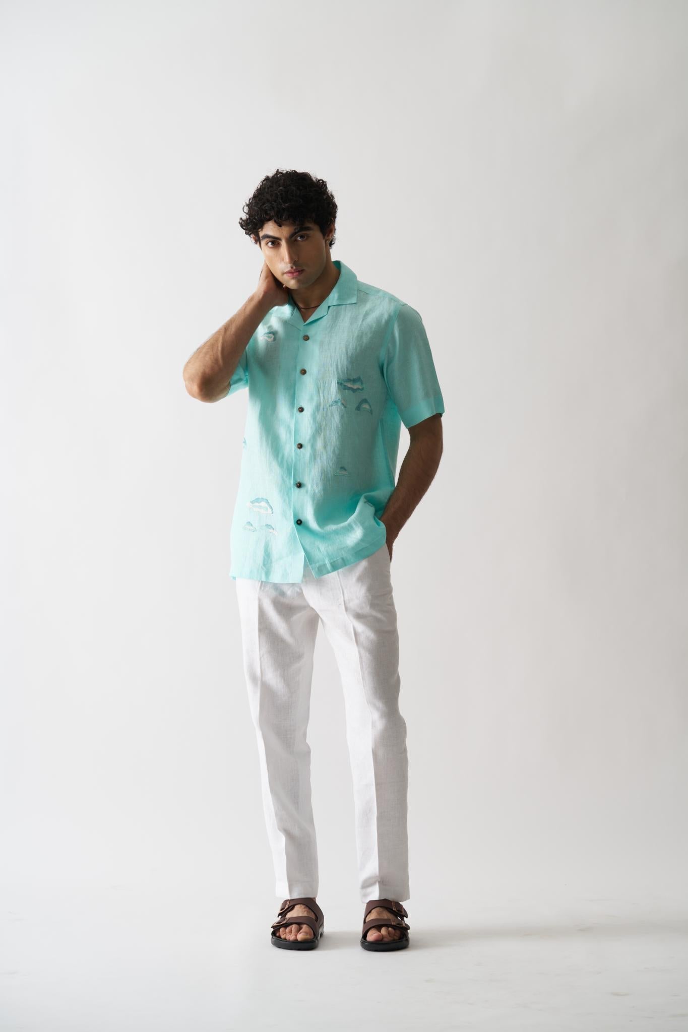Sky Is The Limit - Mens Hand Embroidered Pure Linen Shirt - CiceroniShirtsCultura Studio