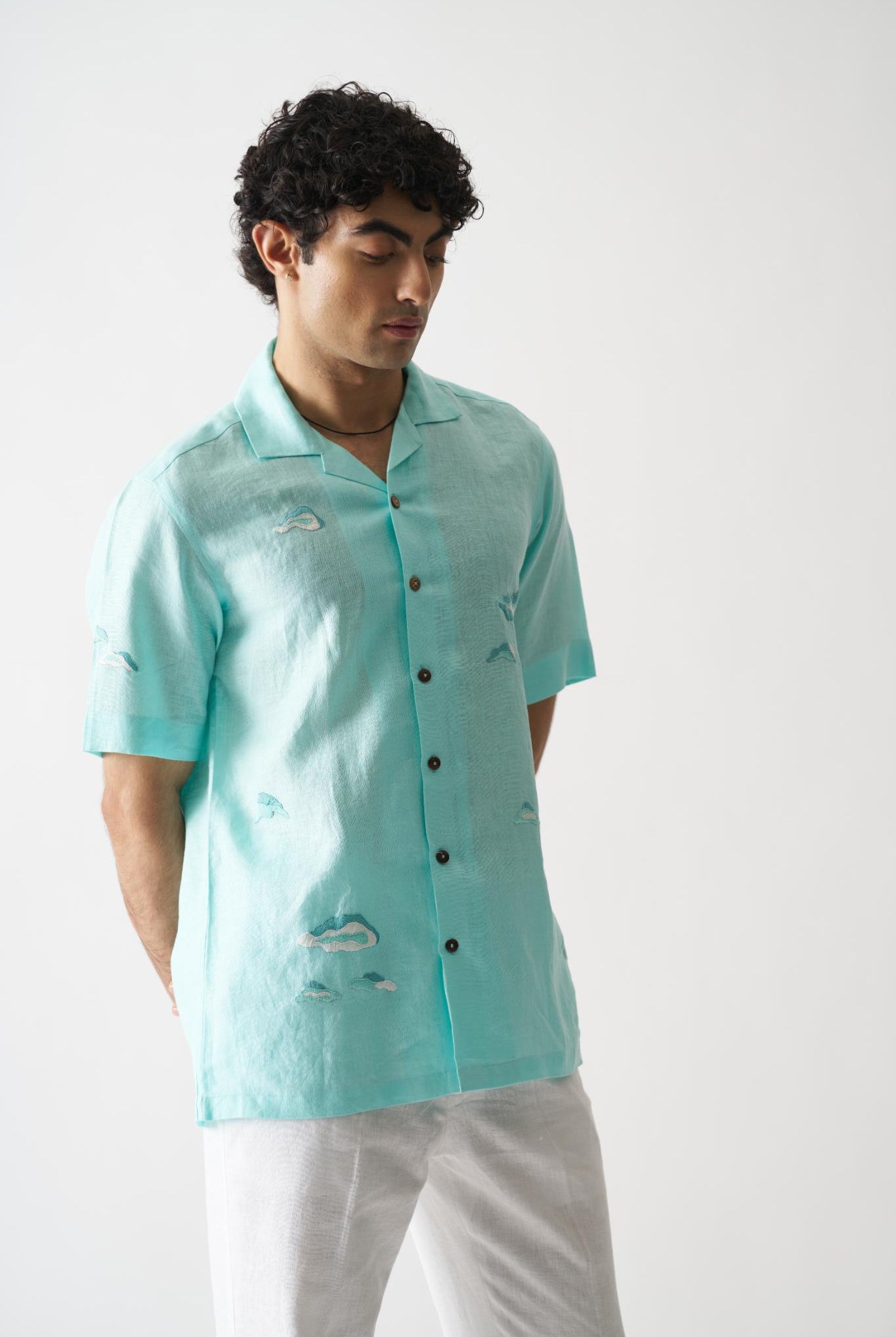 Sky Is The Limit - Mens Hand Embroidered Pure Linen Shirt - CiceroniShirtsCultura Studio
