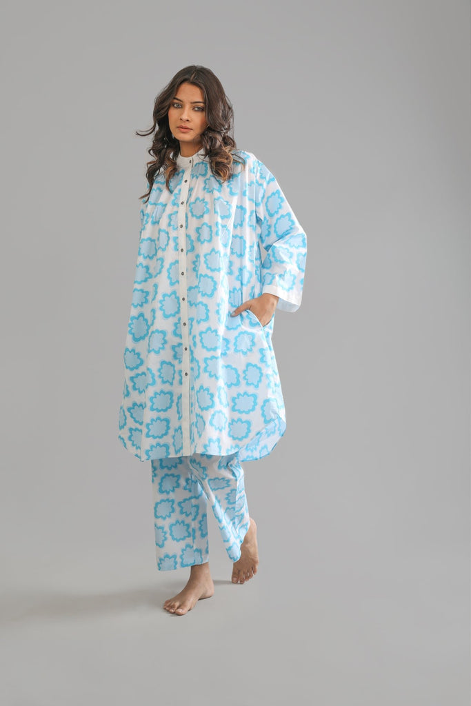 Sky Round neck Long shirt with Bottom - CiceroniKhat