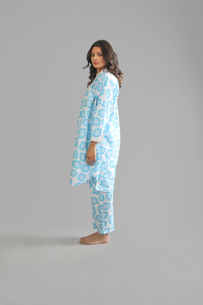 Sky Round neck Long shirt with Bottom - CiceroniKhat