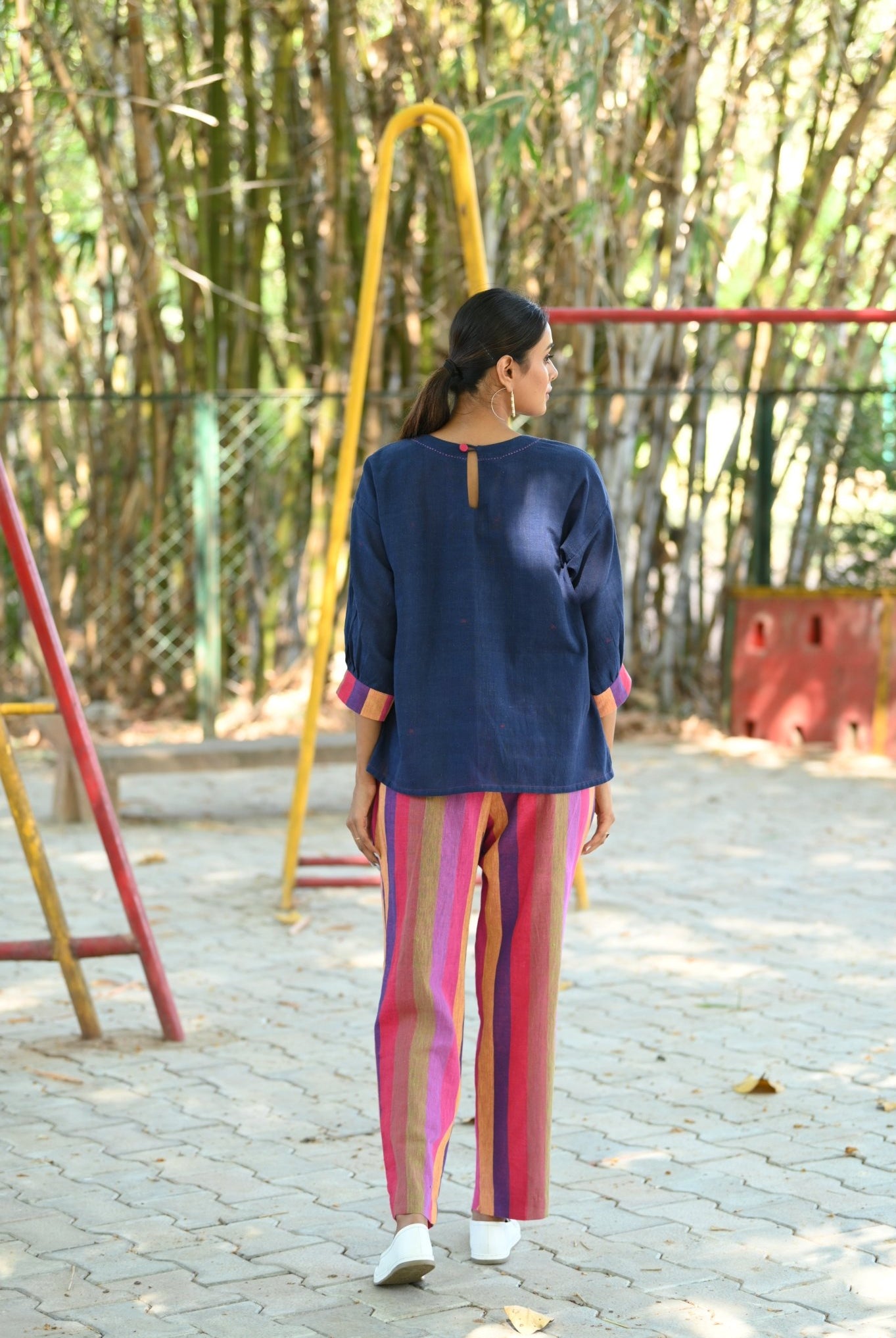 Square Cut with Cuff Sleeve Top - Blue - CiceroniTopsRang by Rajvi