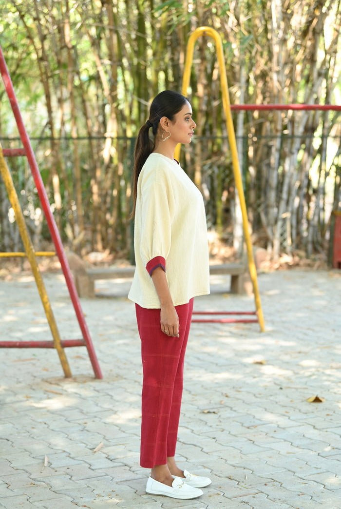 Square Cut with Cuff Sleeve Top - White - CiceroniTopsRang by Rajvi