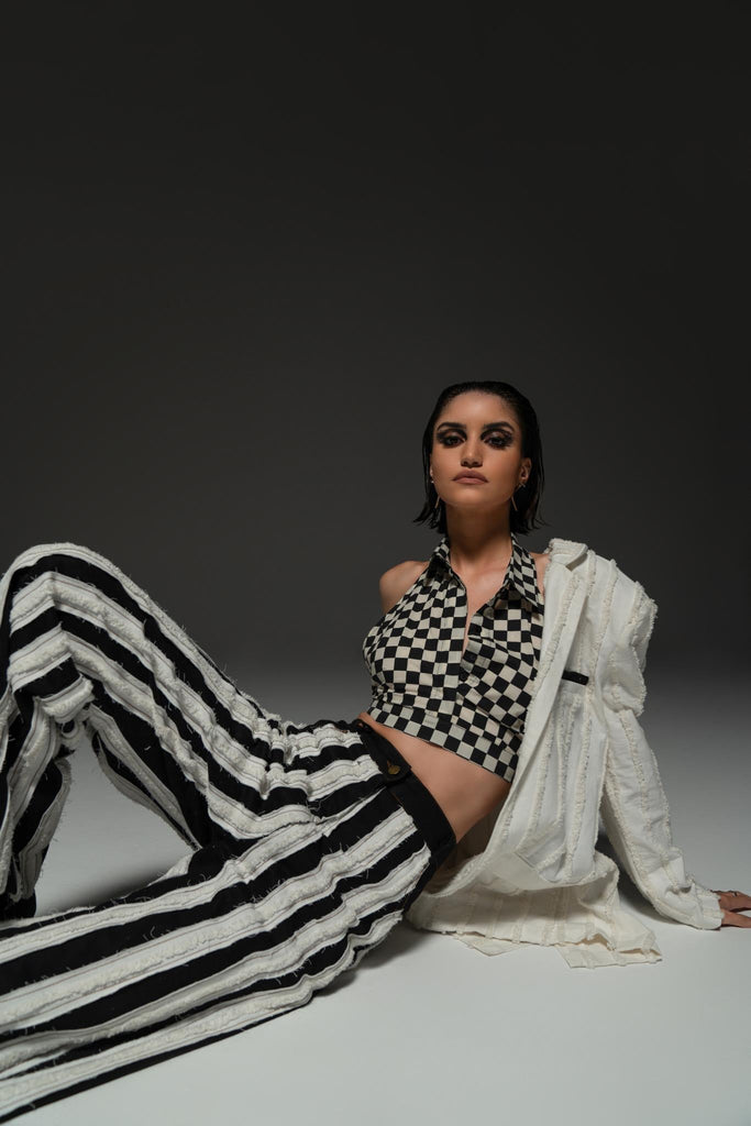 Striped Appliquéd High-Waist Pants - CiceroniPantsPriyanca Khanna