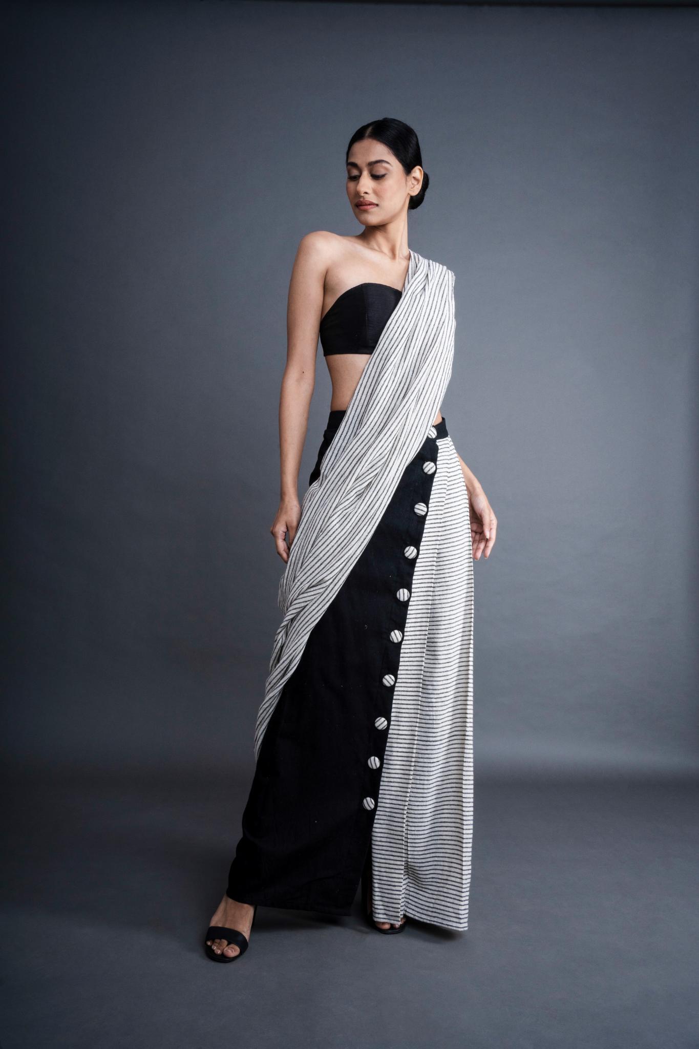 Striped Button Saree - CiceroniSareeATBW