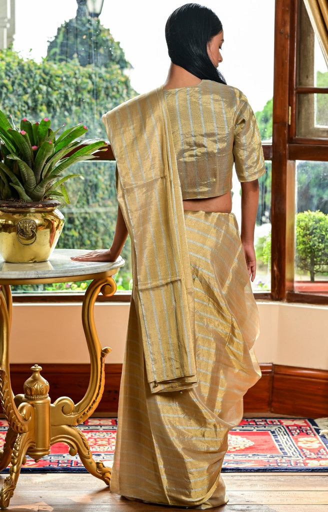 Striped Gold & Silver Tissue Sari - CiceroniSareeHiranya