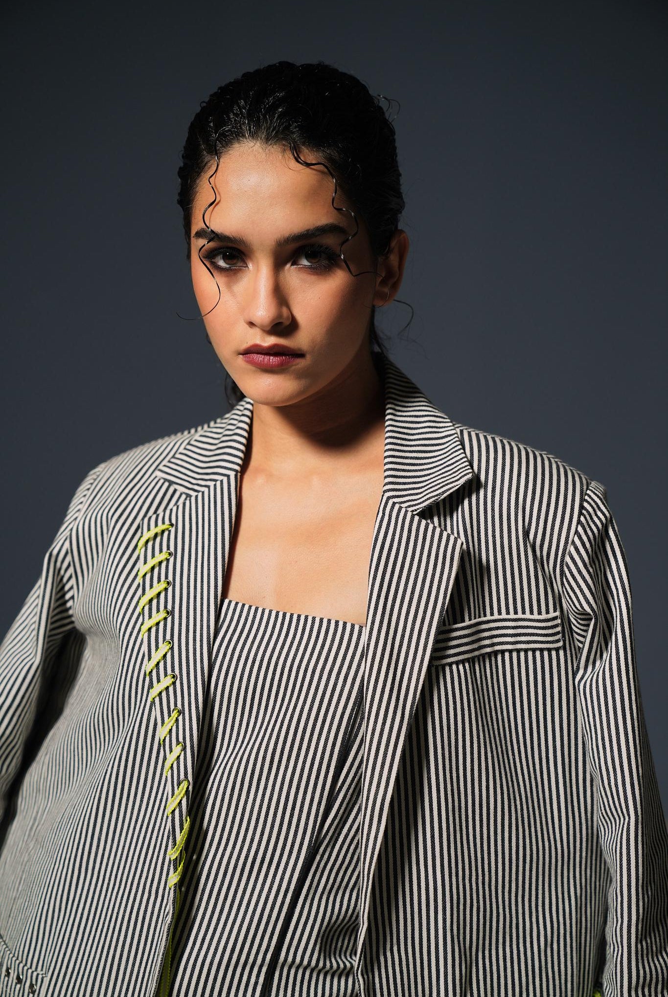 Striped Oversized Blazer With Fitted Short Dress Set - CiceroniCo-ord SetPriyanca Khanna