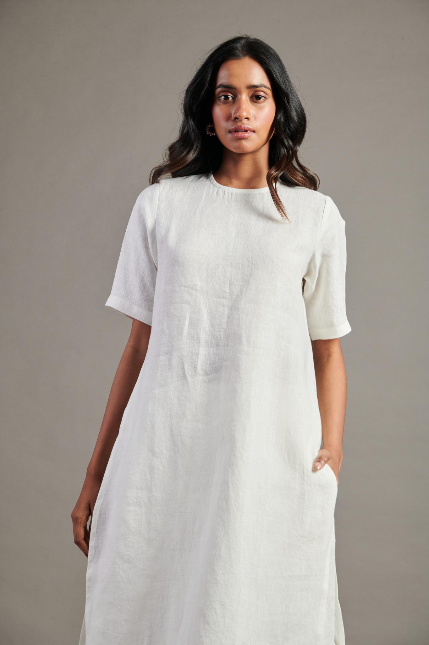 Taj Linen Half Sleeves Kurta Set - CiceroniKurta SetSaphed