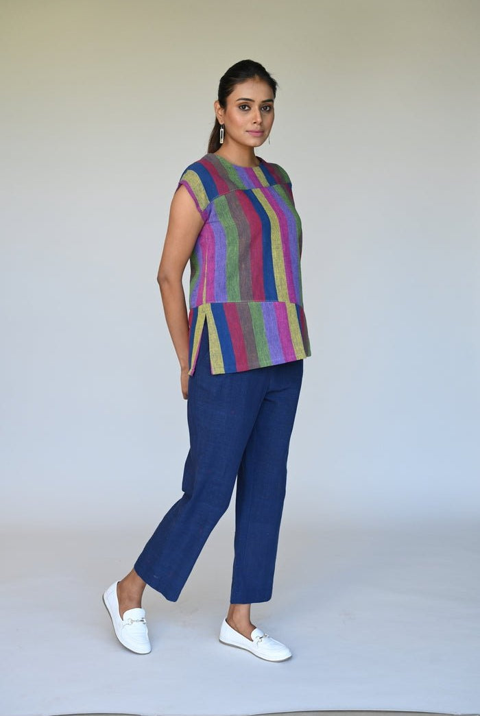 Tank Top with Uneven Panel - Blue - CiceroniTopsRang by Rajvi