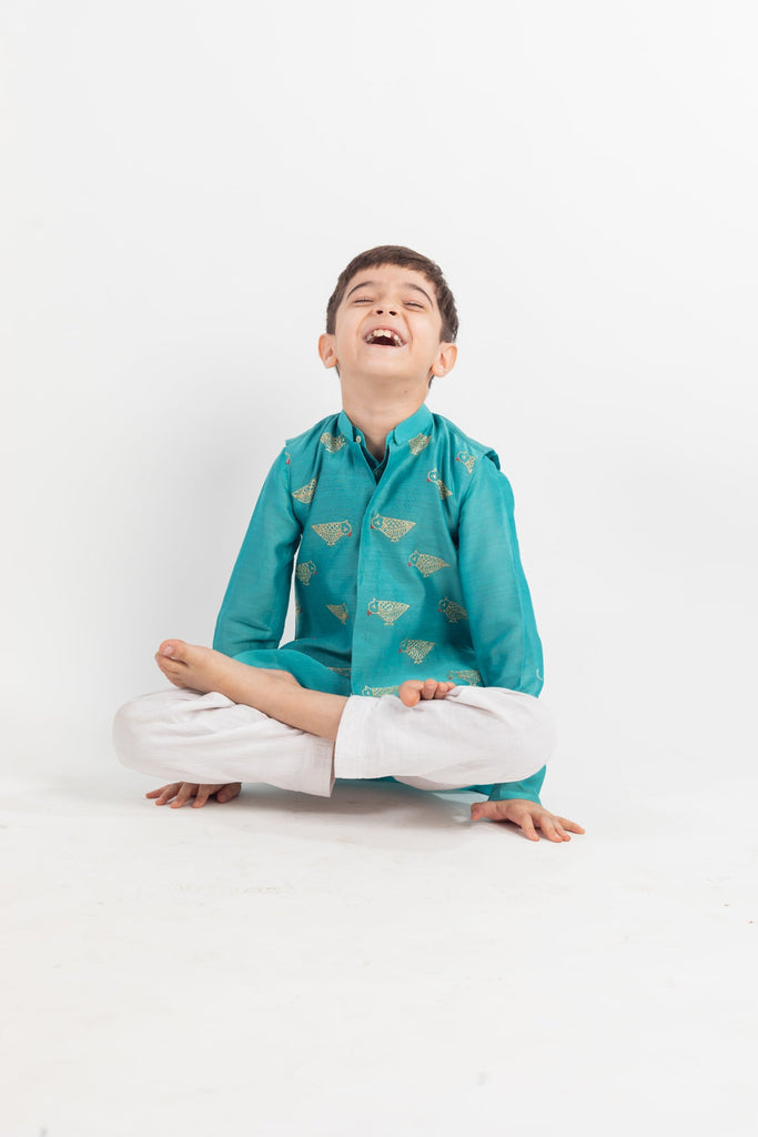 Teal Blue Embroidered and Jacket Set - CiceroniMr. Brat