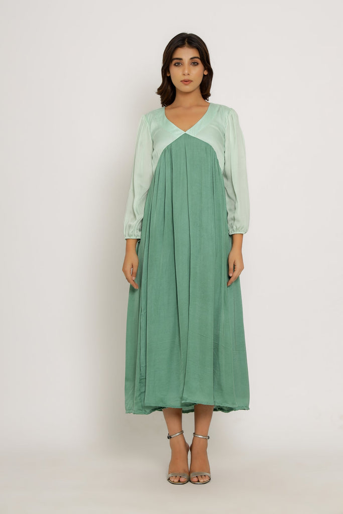 Teal-Tea Green Full Length Dress - CiceroniNeora