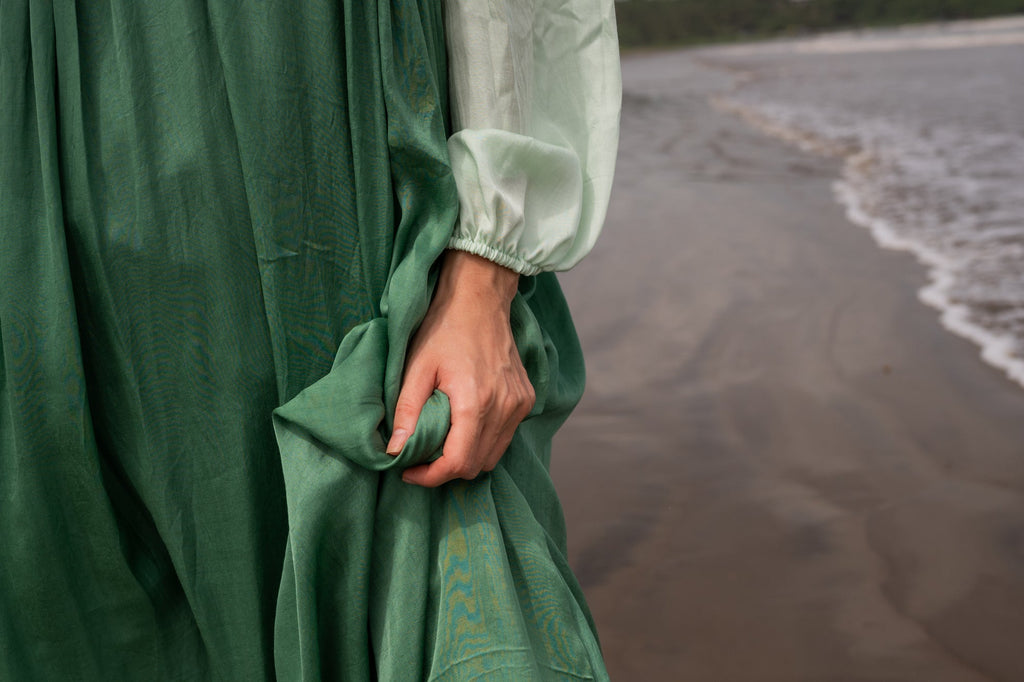 Teal-Tea Green Full Length Dress - CiceroniNeora