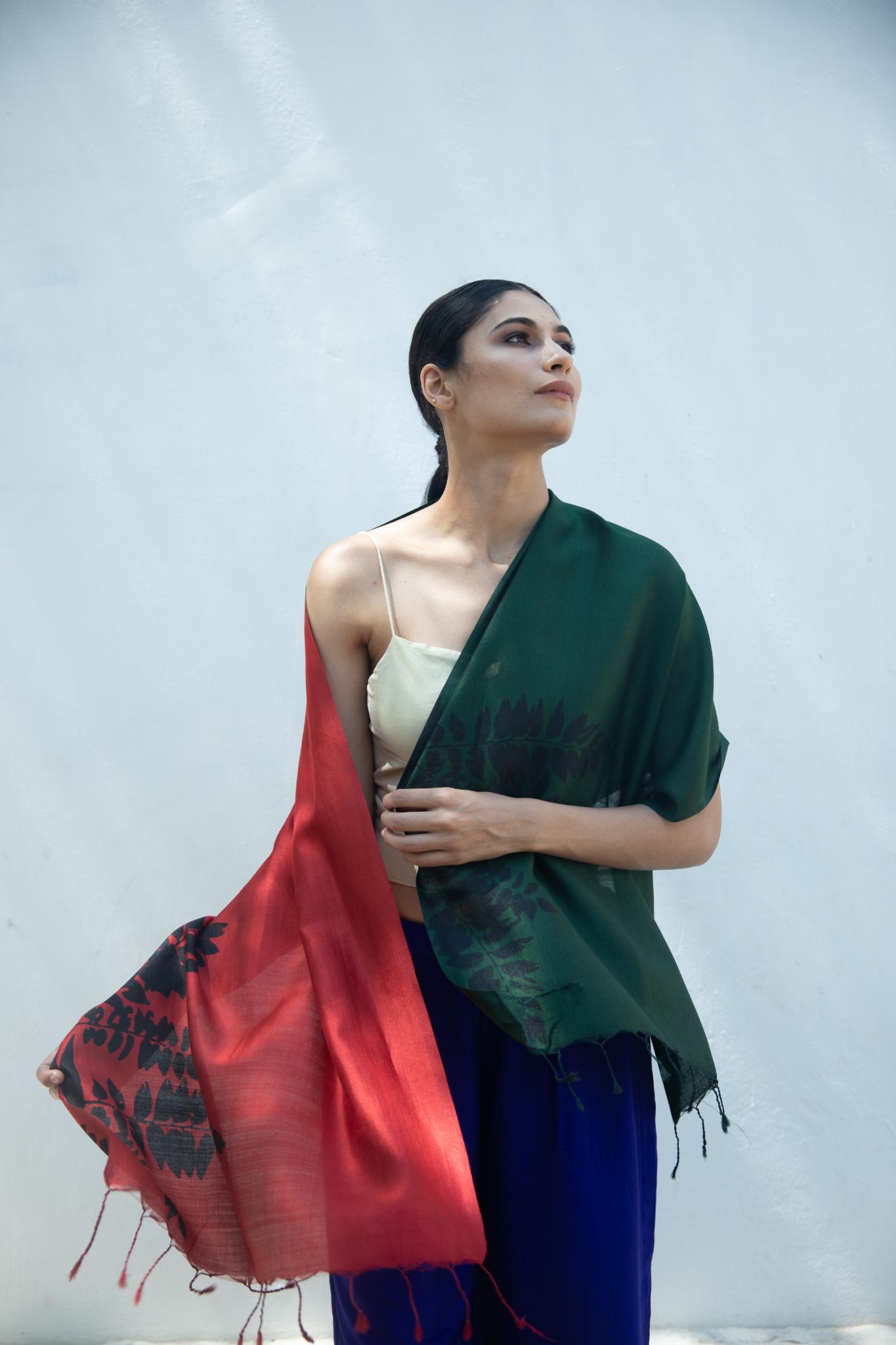 The 'Damp Foliage' Eri Silk Scarf - CiceroniScrafAeshaane