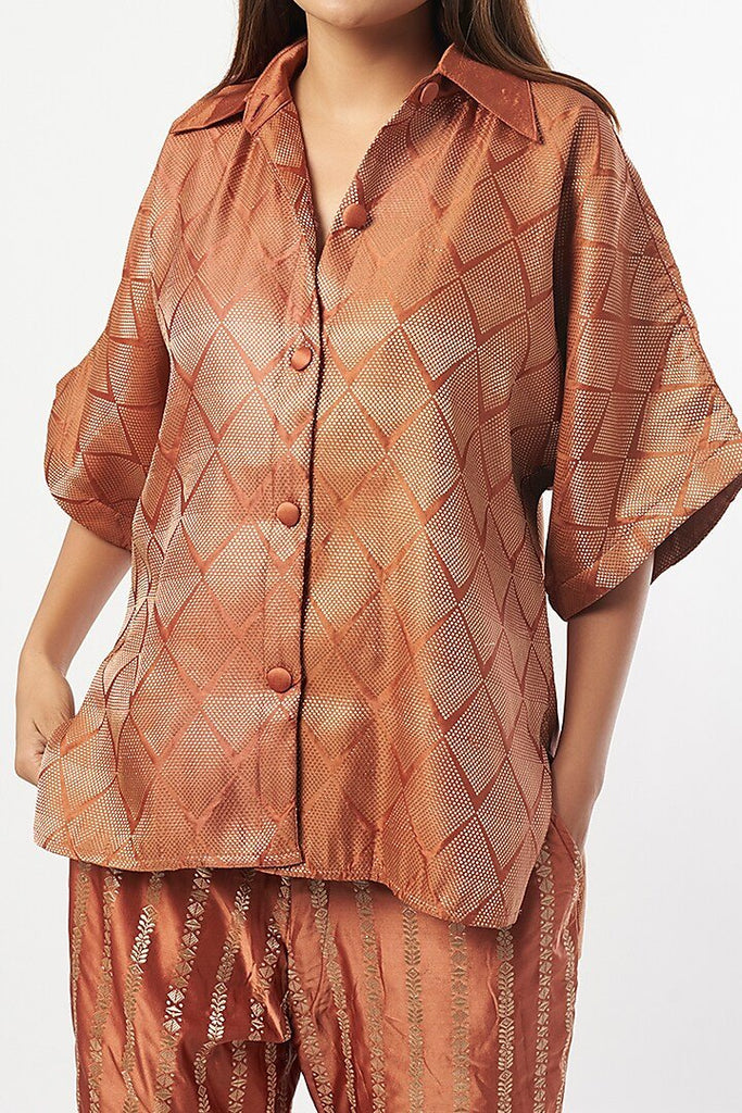 Tulum Silk Coord Set In Rust Orange - CiceroniCo-ord Setshriya singhi