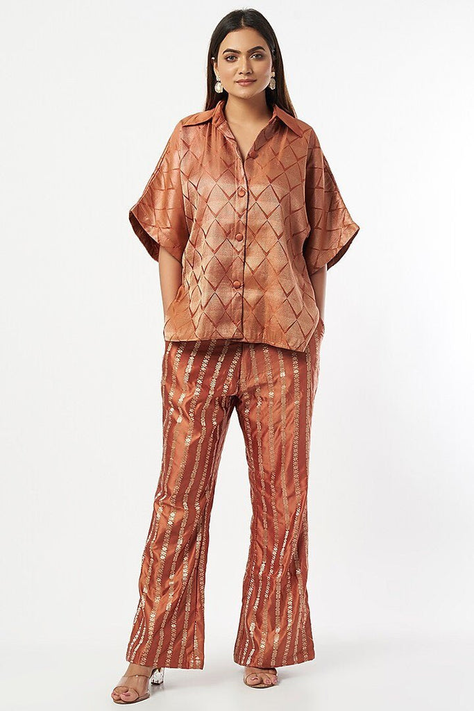 Tulum Silk Coord Set In Rust Orange - CiceroniCo-ord Setshriya singhi