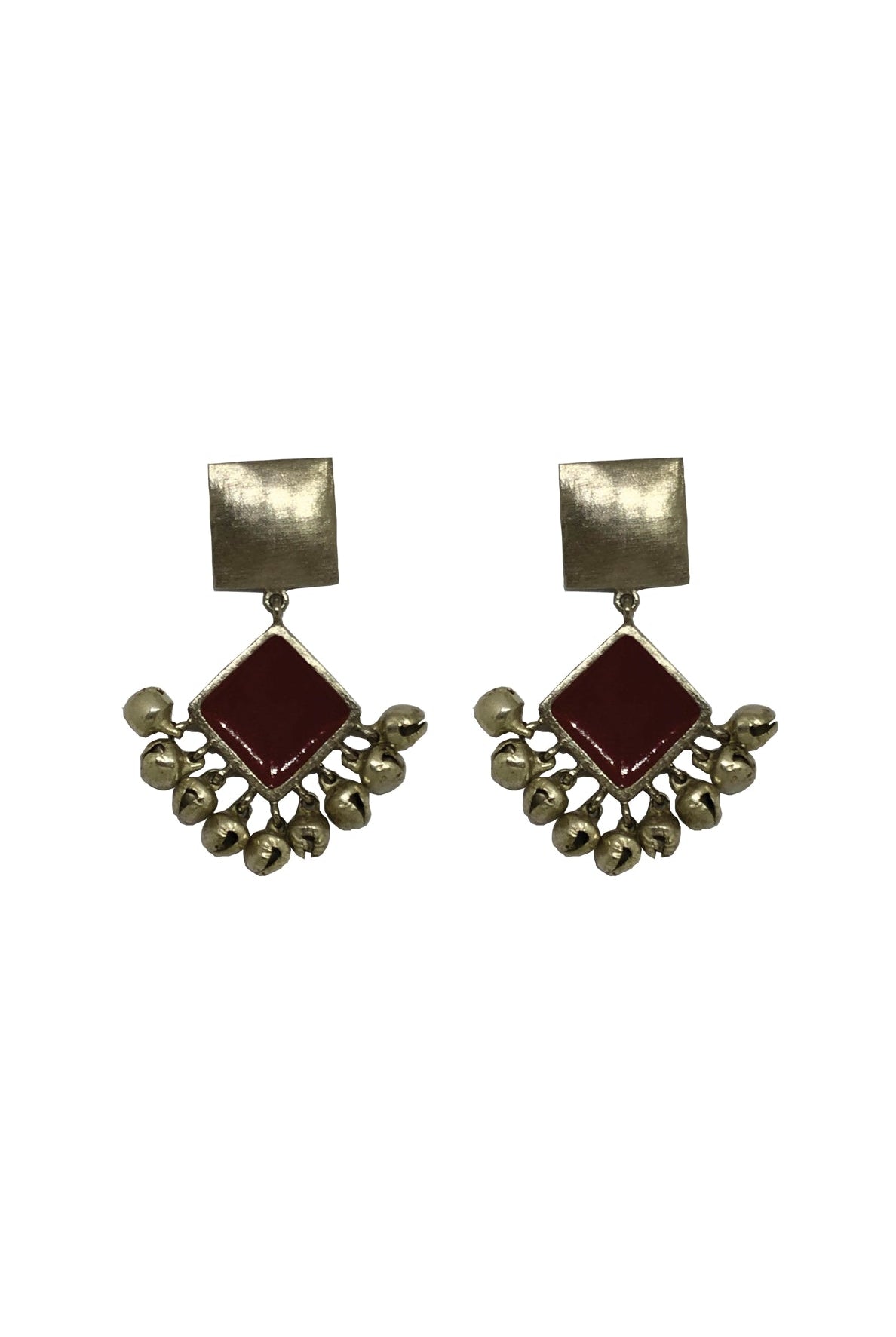 Two Tier Diamond Earrings - Maroon - CiceroniAaree