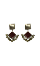 Two Tier Diamond Earrings - Maroon - CiceroniAaree