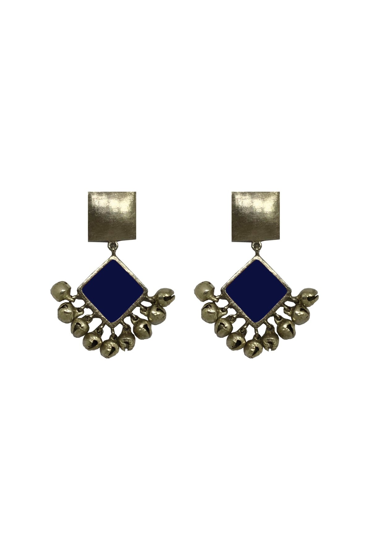 Two Tier Diamond Earrings - Navy Blue - CiceroniAaree