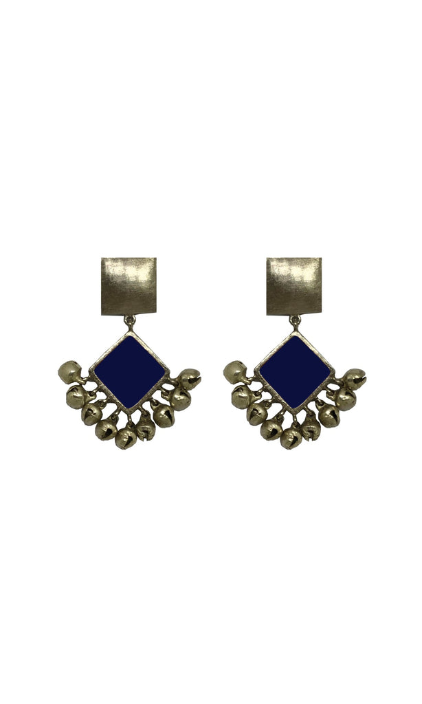 Two Tier Diamond Earrings - Navy Blue - CiceroniAaree