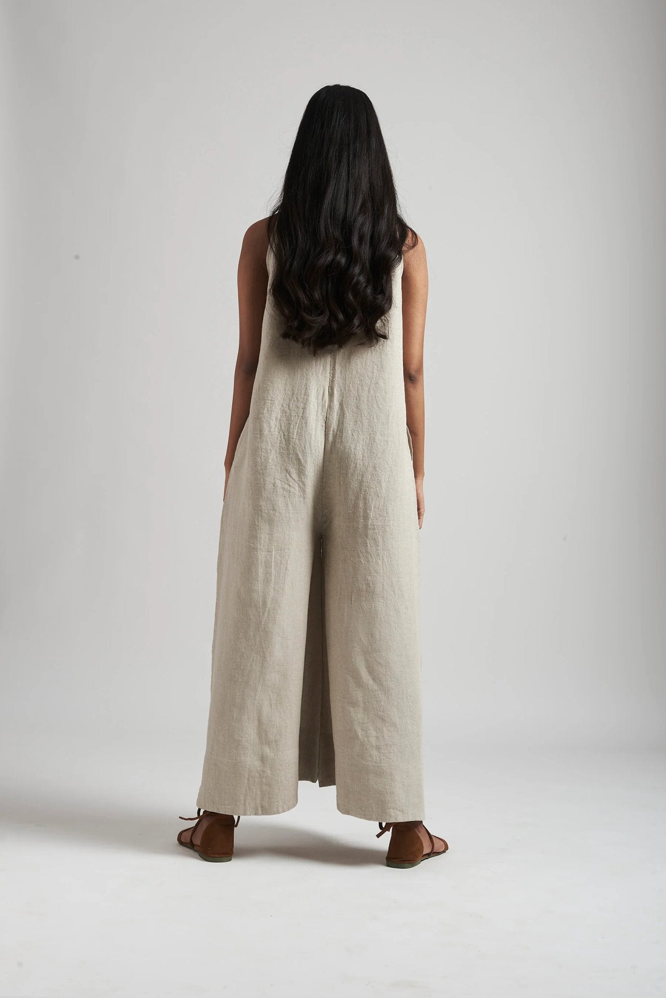 Undyed Linen Flared Jumpsuit - CiceroniJumpsuitSaphed