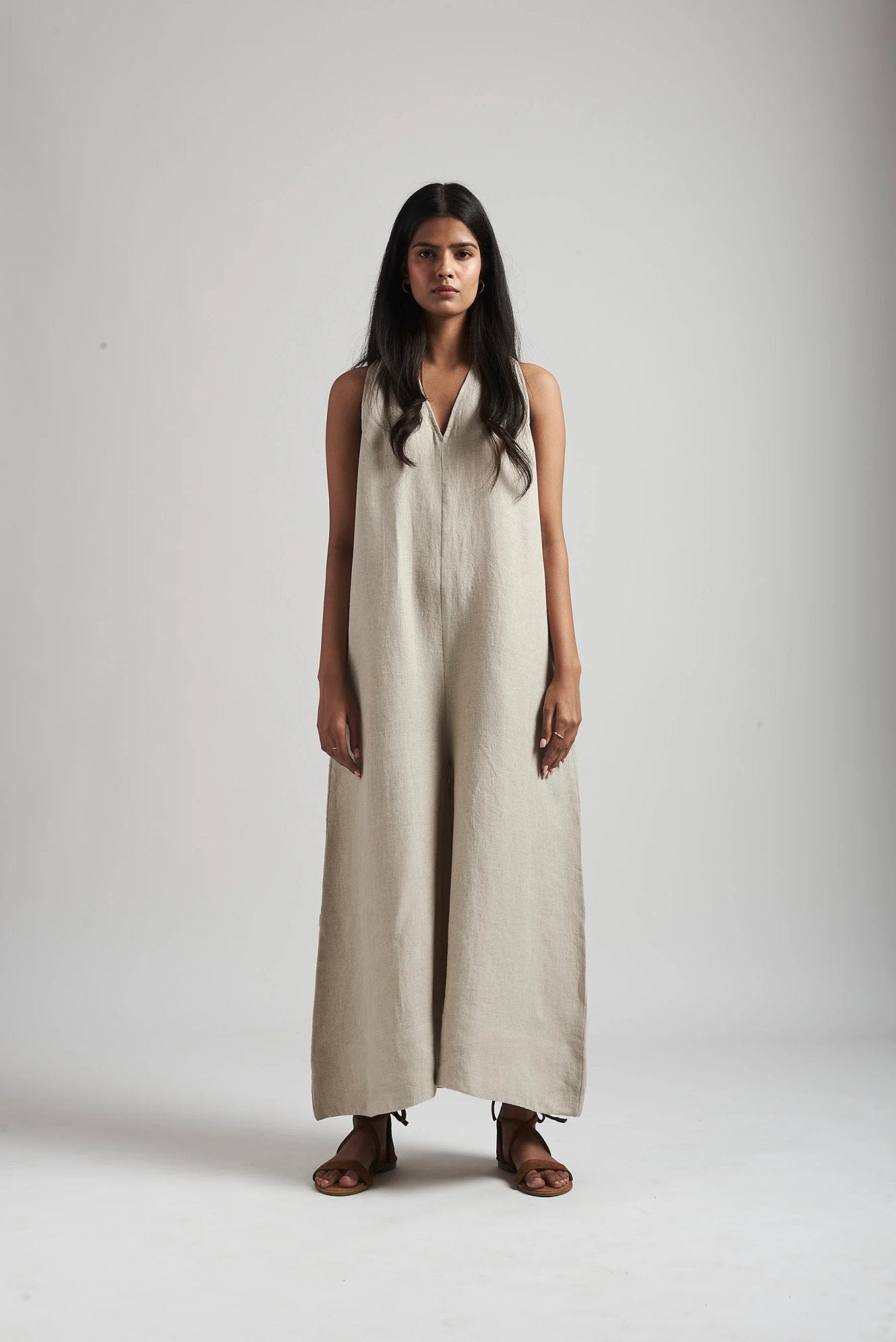 Undyed Linen Flared Jumpsuit - CiceroniJumpsuitSaphed