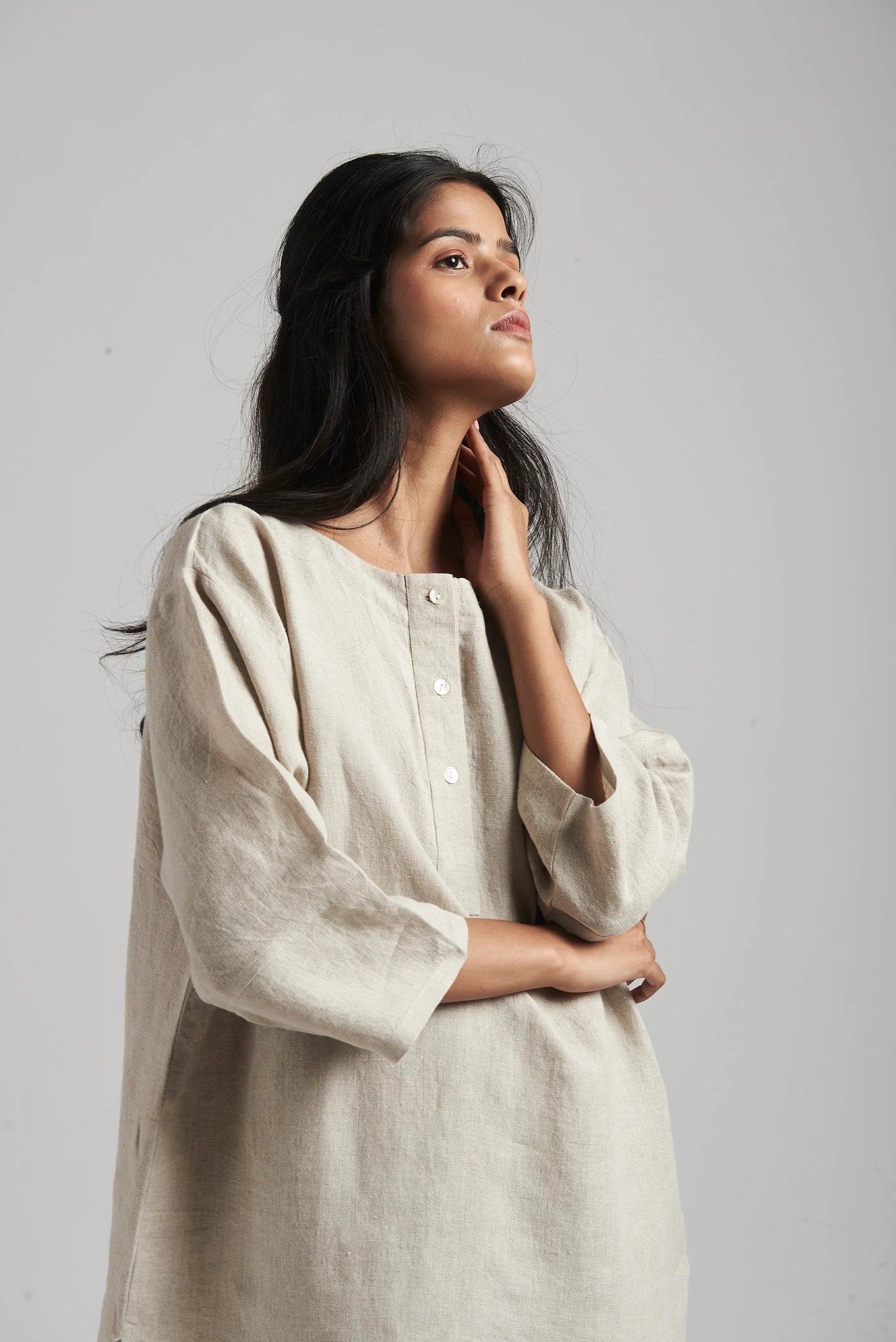 Undyed Linen Short Kurta Set - CiceroniCo-ord SetSaphed