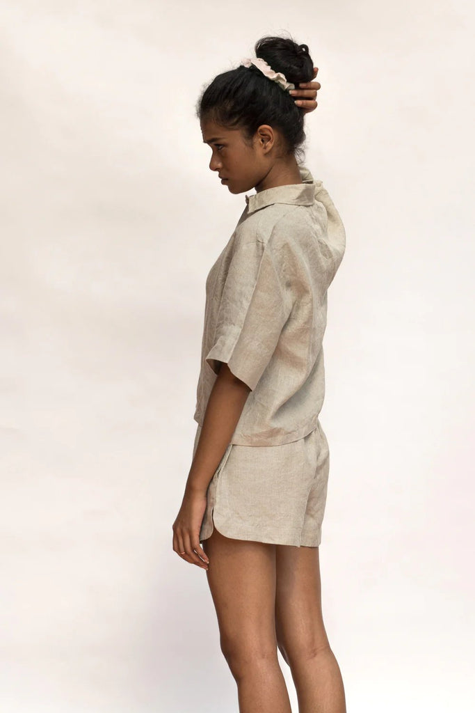 Undyed Linen Women's Shorts Set - CiceroniCo-ord SetSaphed