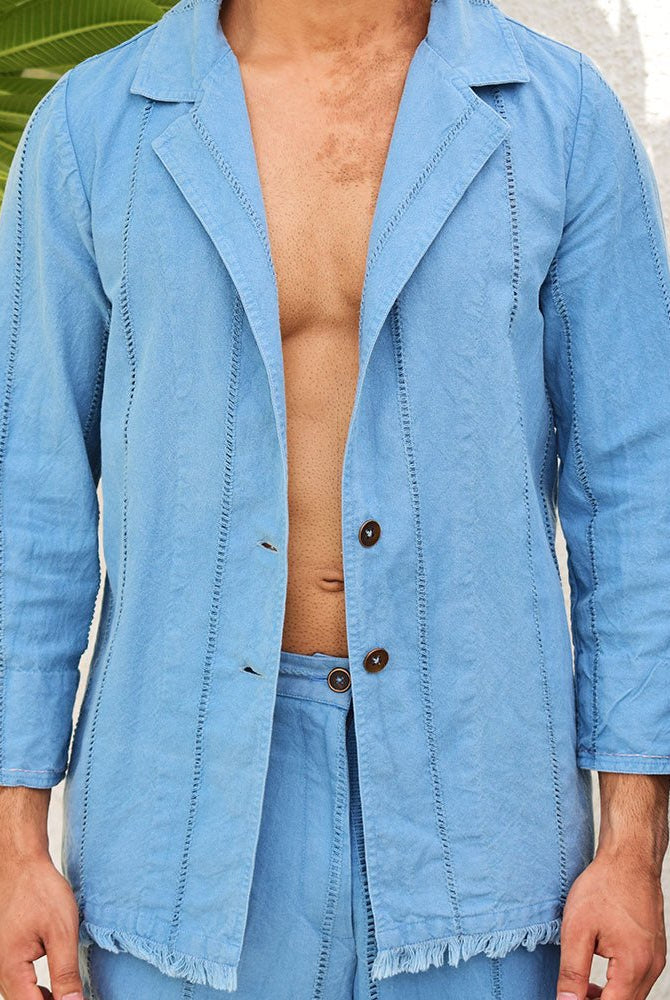 Unisex Blue Linen Jacket - CiceroniJacketsSonica Sarna
