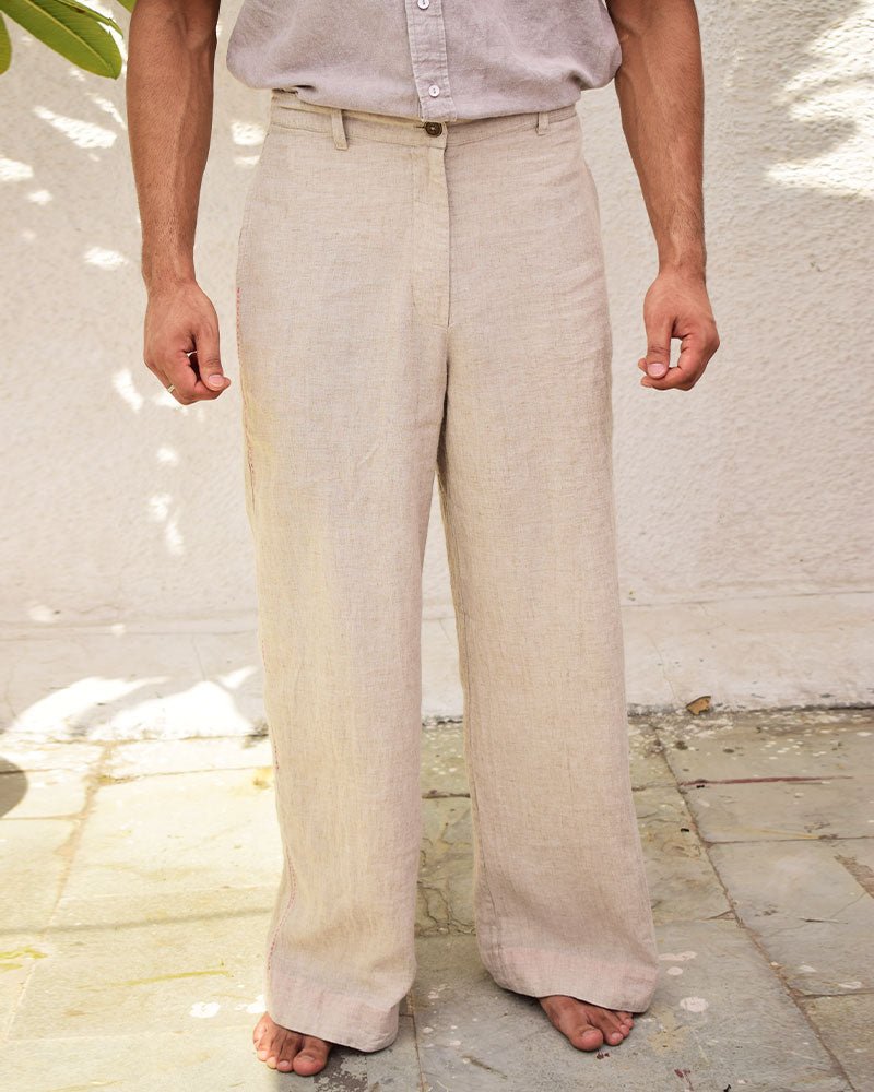FLWRS Embroidered Linen Trousers - Natural – UN:IK Clothing